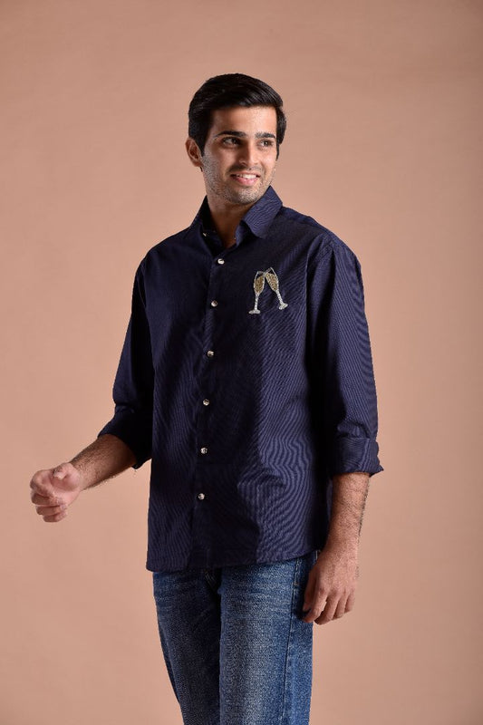 NAVY BLUE CHEERS EMBELLISHED SHIRT